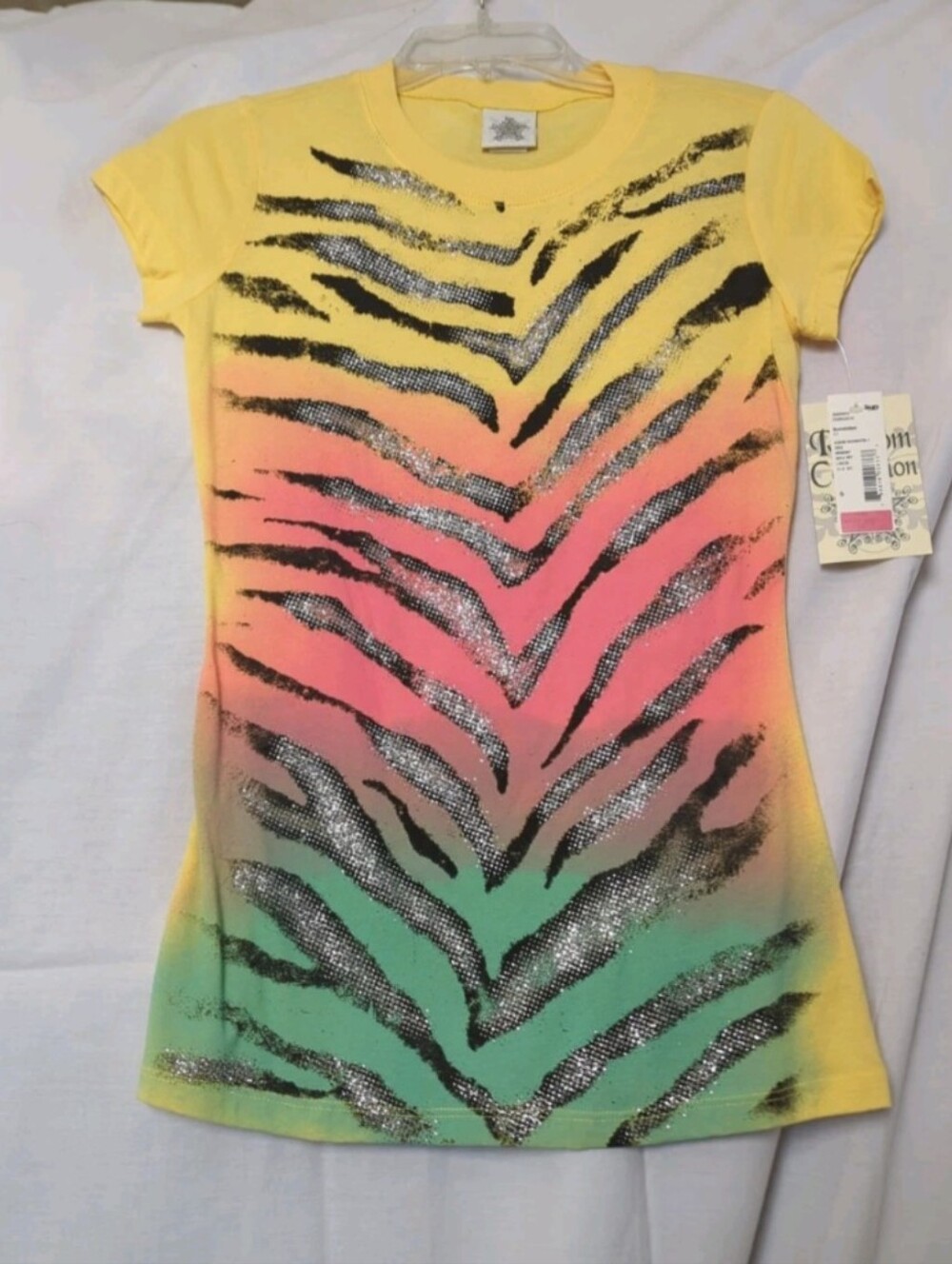 Ransom Collection SS Multicolor Embellished Glitter Zebra Sz Small NWT Top
